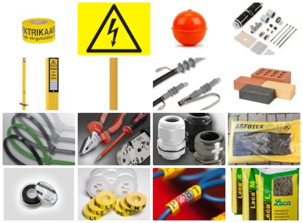 kaabelliinitarvikud, kinnitus, kinnitustarvikud, märketulp, markerpall, pallmarker, hoiatus, hoiatuslindid, tähistused, kleebised, kergkruus, klinkertellis, töökindad, elektrikaablid